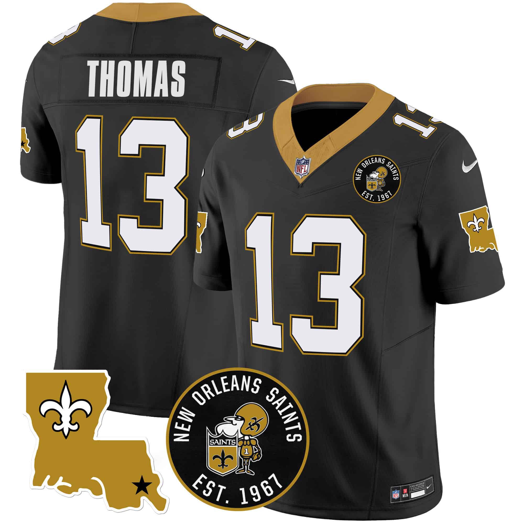 Men New Orleans Saints #13 Thomas Black 2024 Nike 1967 Patch Vapor Limited NFL Jersey style 1